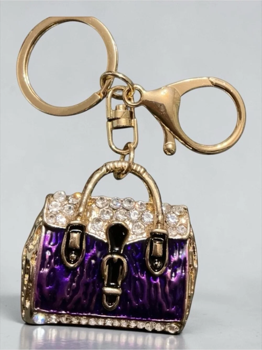Purple Rhinestone Mini Purse Bag Charm Keychain Gold Tone NWT
